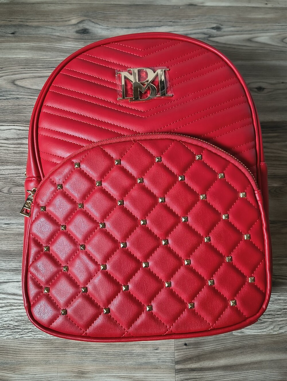 Badgley Mischka Red Quilted Backpack